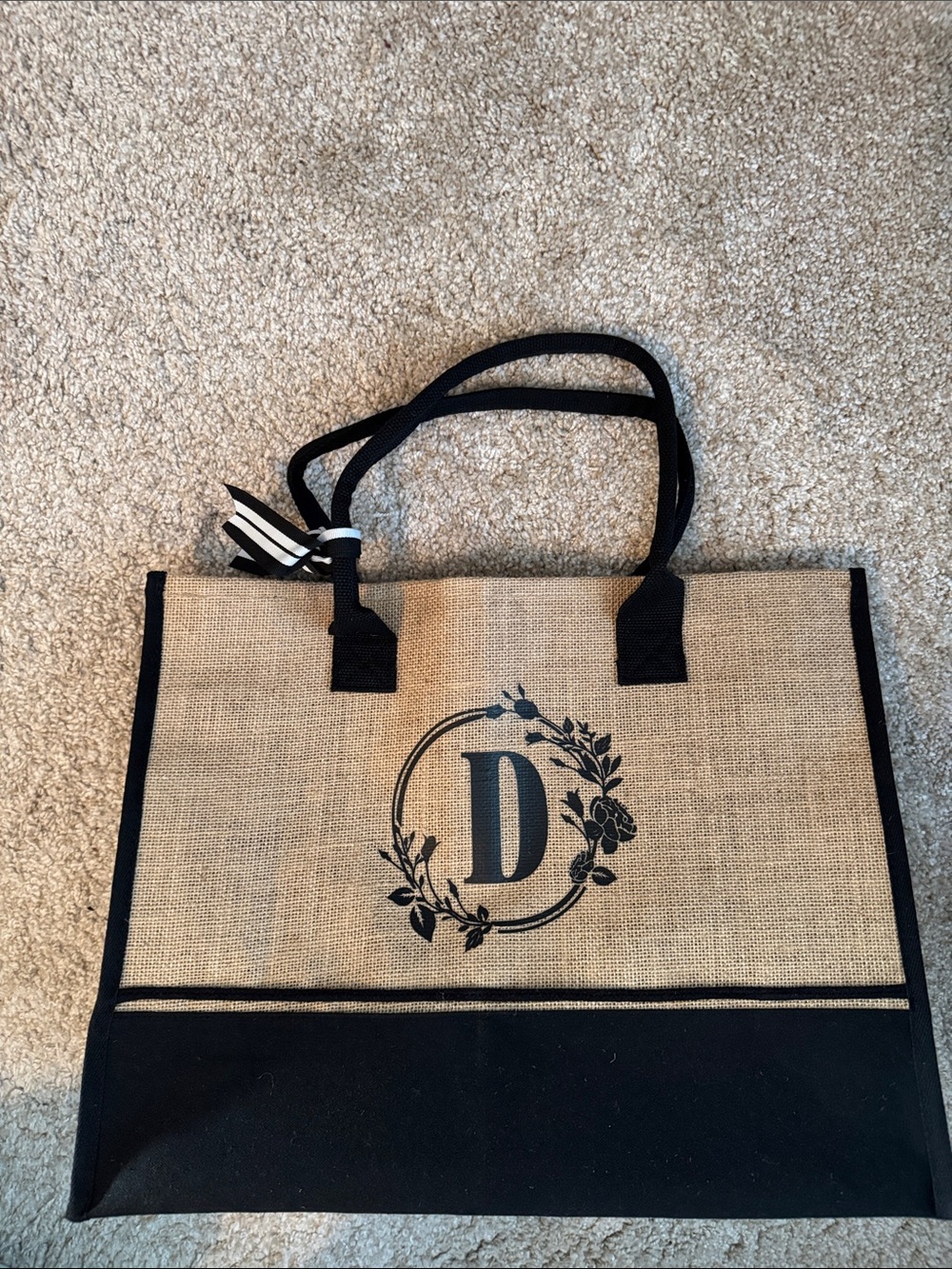 Monogram 'D' Black & Natural Jute Tote & Make Up Bag